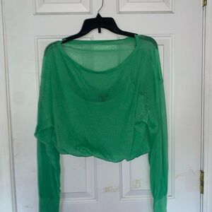 Express green sheer tee with built in tank top